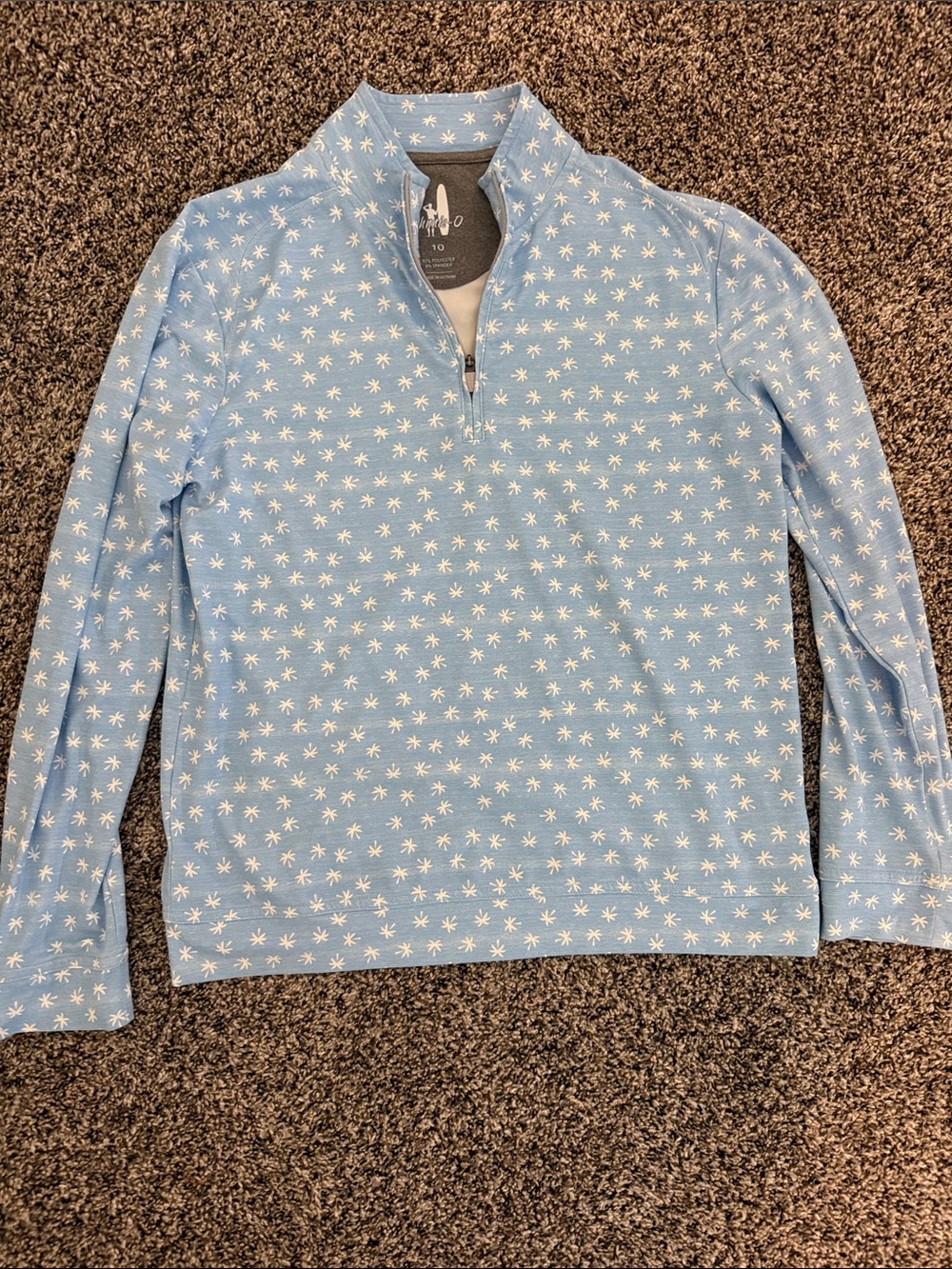 Johnnie O boys Size 10 Light Blue Quarter-Zip Top with Star Print